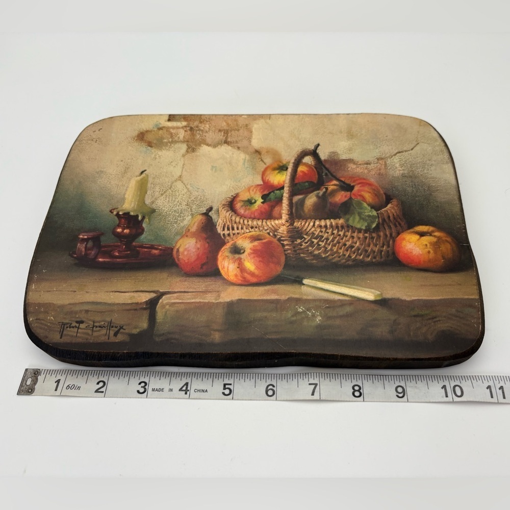 Vintage “Still Life With Apples” Print on Thick Wood Plaque - Picture 5 of 6